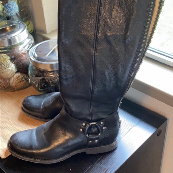 Frye tall back zip harness riding boots- black - Picture 2 of 4